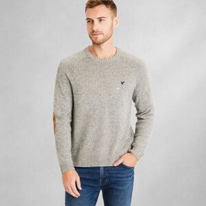 American Eagle Outfitters Men’s XLT Gray Sweater Elbow Patches Crewneck